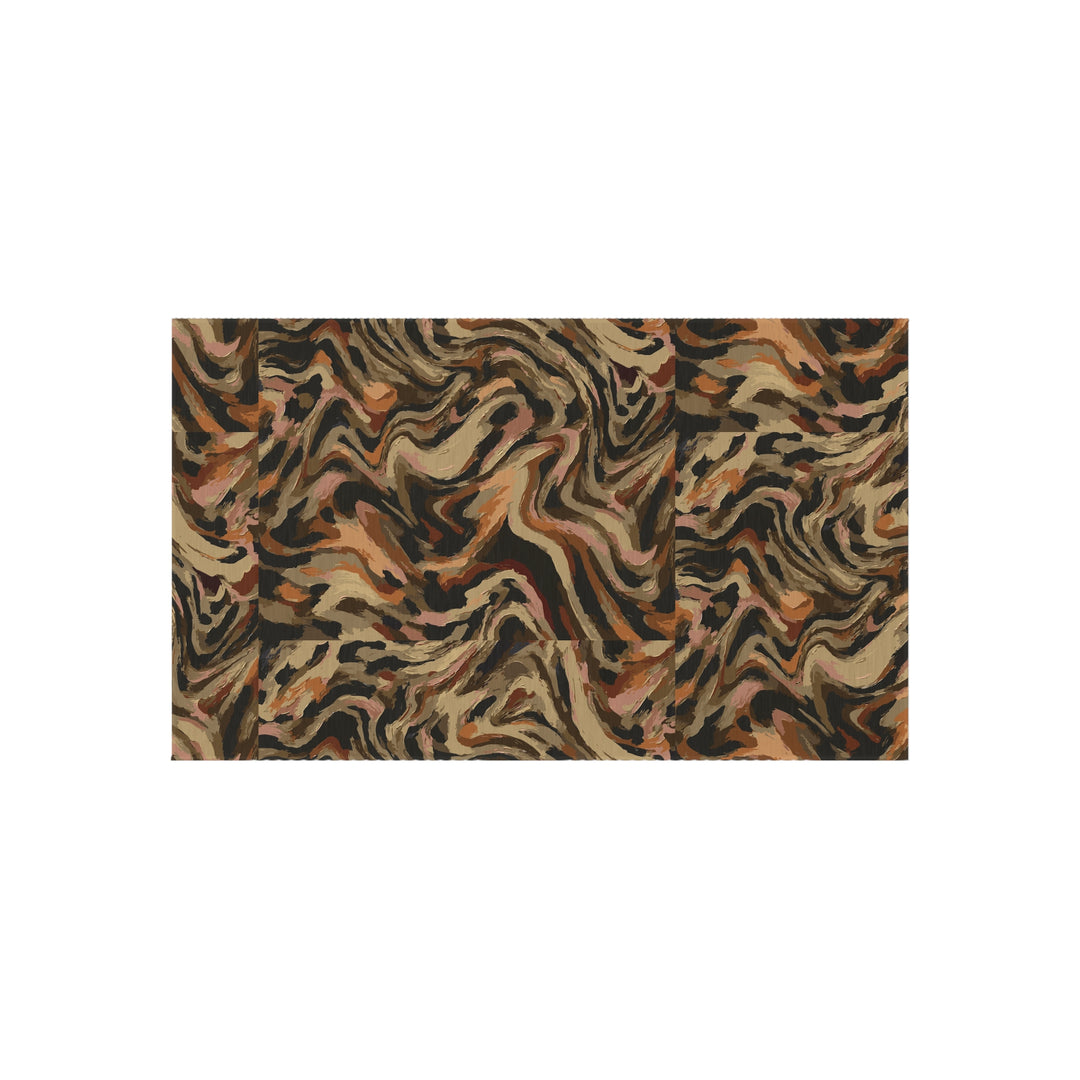 Abstract Swirl Camouflage Outdoor Rug | Brown Tan Black Patterned Patio Mat
